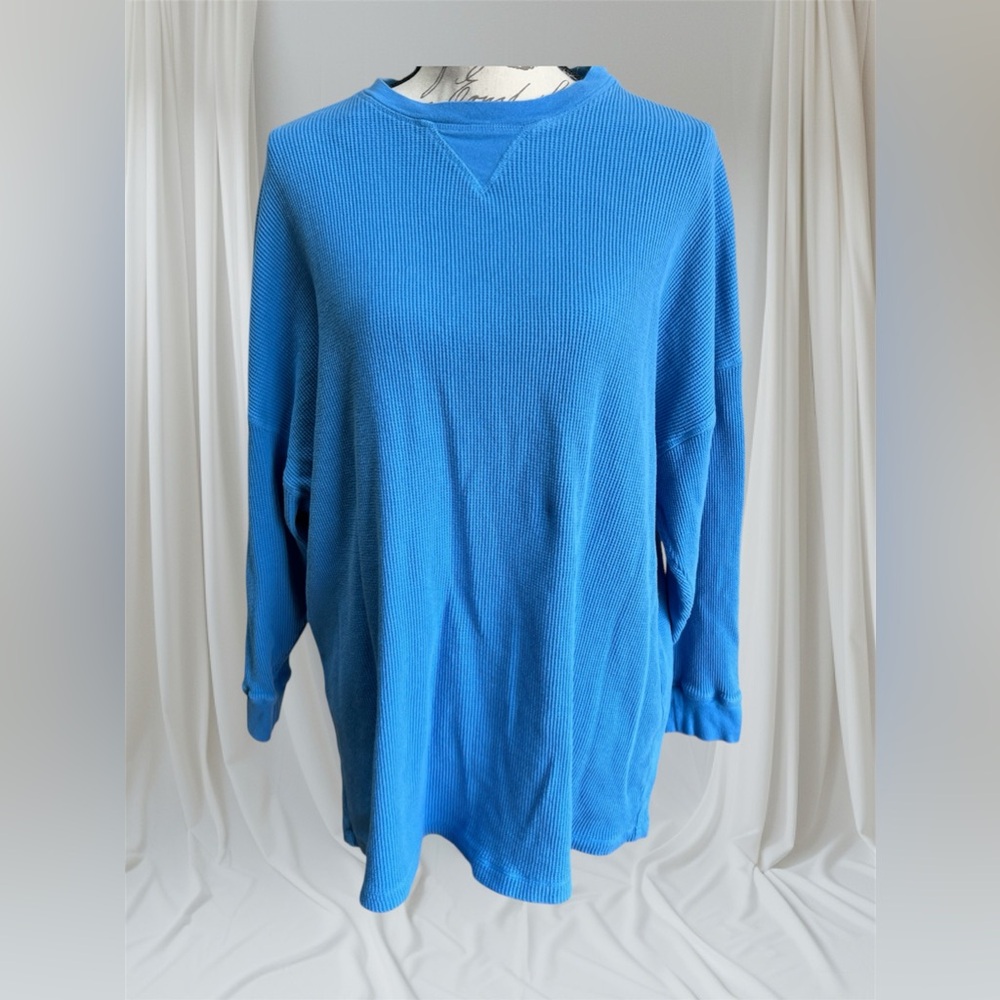 Free People Blue Oversized Long Sleeve Thermal Top Sz XS